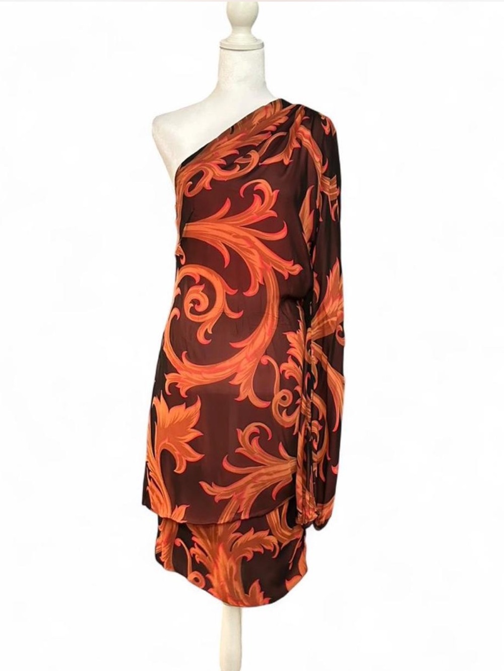 Vintage Versace Asymmetrical One-Shoulder Scroll Dress